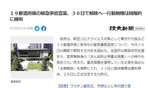日本政府决定全面解除疫情紧急状态，十月入境对策缓和！