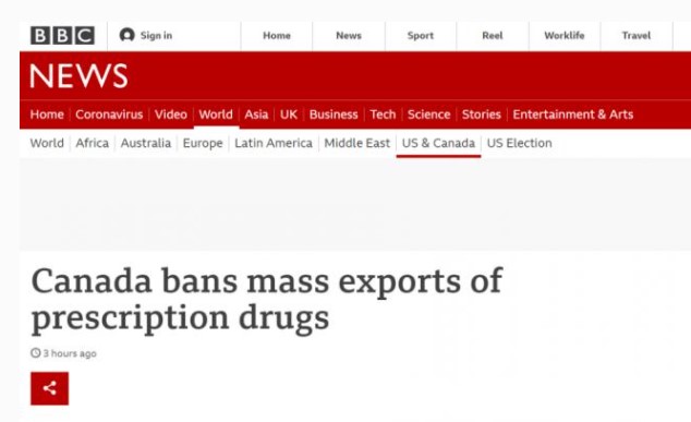 美国想大批进口加拿大低价处方药被加紧急叫停 