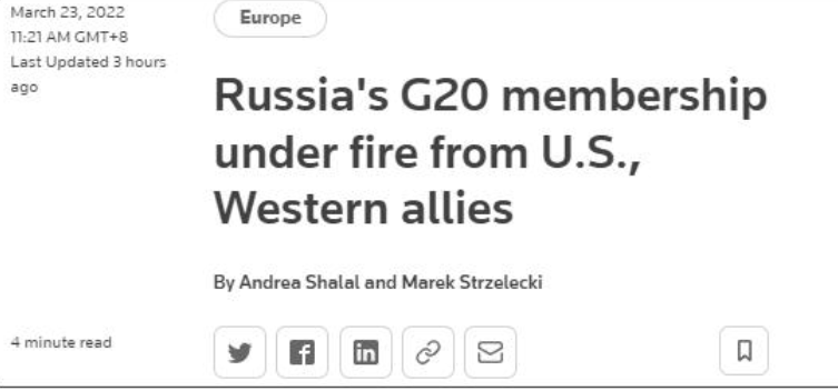 普京计划参加G20峰会，美国及其盟国正在就俄罗斯是否可以继续留在G20中进行评估
