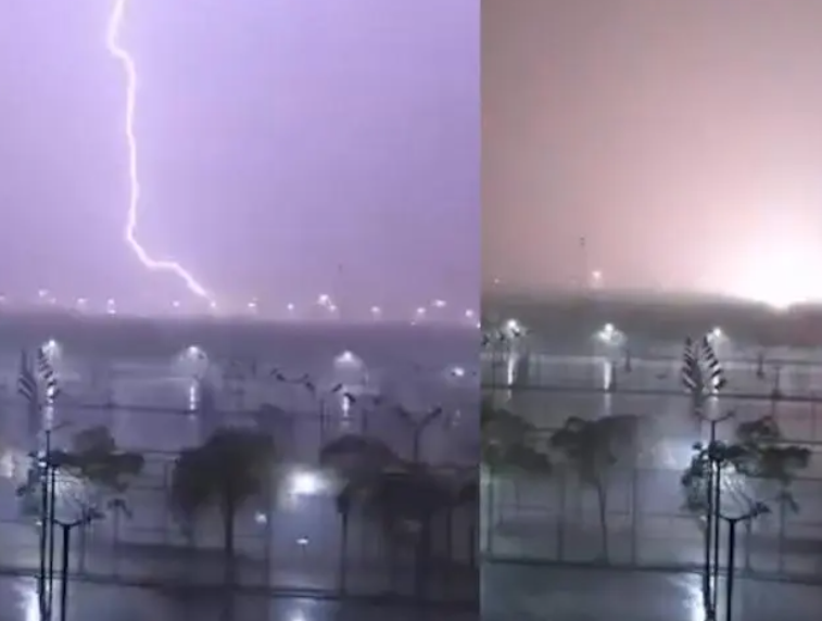 上海暴雨:黑夜中巨大闪电击地,实拍恐怖一幕！