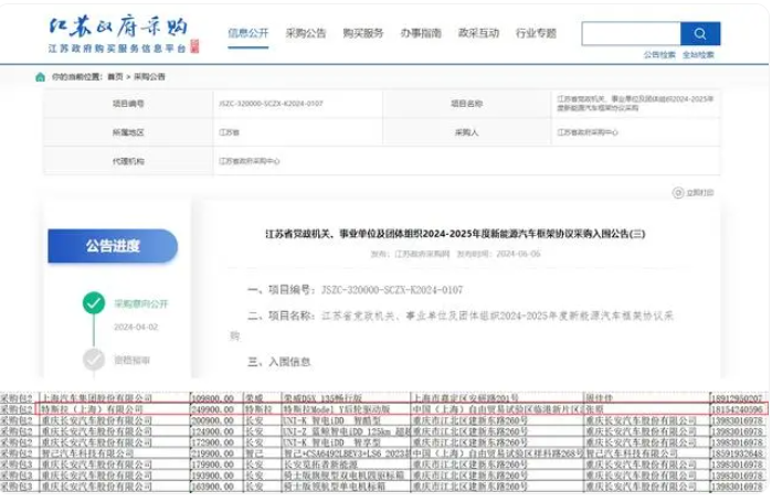 特斯拉Model Y进入江苏省政府用车采购目录