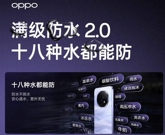 OPPO A5 Pro声称十八种水都能防 OPPO A5 Pro通过多种防水认证