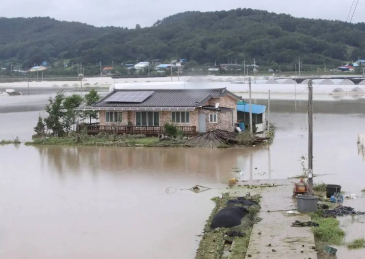 韩国多地暴雨降水量破纪录 韩国暴雨形成的洪流如瀑布
