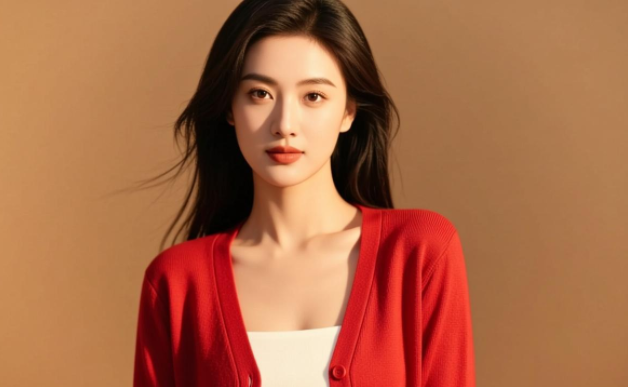 秦岚红色小开衫搭配一刀切短发太飒太有女人味了!胸大腰细46岁状态绝了!