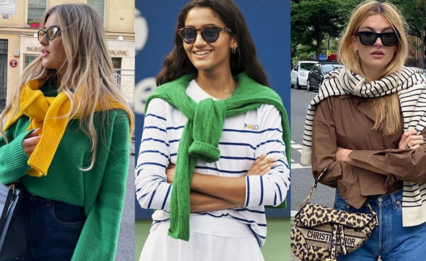 毛衣披在肩上轻松打造法式随性感（2025秋季毛衣基础款点睛穿法）