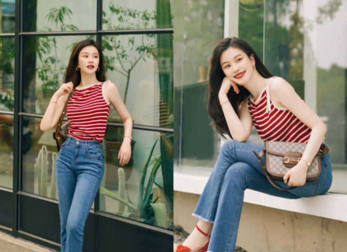 祝绪丹牛仔吊带穿出港风味道(牛仔吊带怎么穿出港风气质2025)