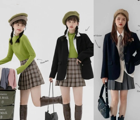 百褶裙搭配马丁靴甜而不腻（秋季校园风百褶裙穿搭定番组合）​