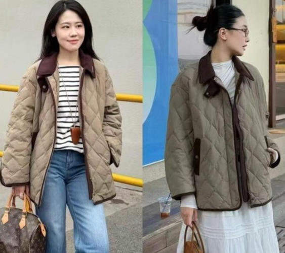 绗缝棉服搭配针织阔腿裤松弛有度（短款绗缝棉服的日常通勤穿搭2025）