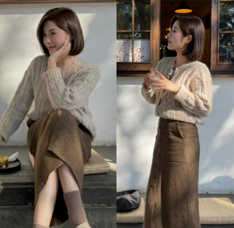 宽松毛衣配半身长裙文艺范儿（宽松毛衣的冬日森系风穿搭2025）