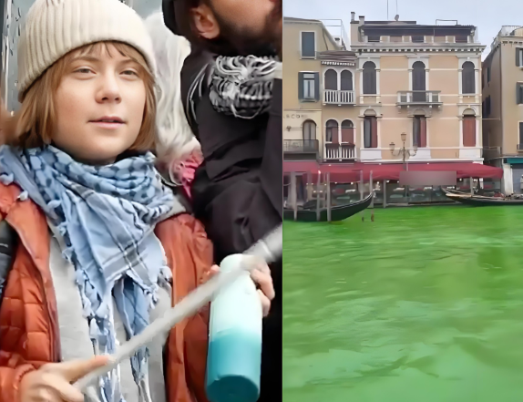 环保少女和同伴将威尼斯大运河染绿 环保少女被禁止进入威尼斯48小时
