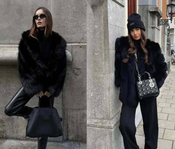 狐狸毛领大衣配直筒皮裤气场全开（狐狸毛领大衣的冬日霸气风穿搭2025）