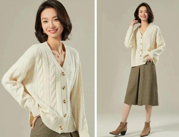 薄款羊毛开衫配碎花裙轻盈温柔（薄款羊毛开衫的冬日暖冬风穿搭2025）