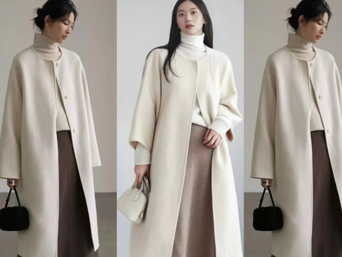双面羊绒大衣配高领毛衣裙优雅保暖（双面羊绒大衣的冬日通勤御寒风穿搭2025）