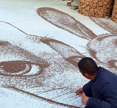 农户用粮食画《疯狂动物城》巨幅海报  山东农户“手搓”《疯狂动物城》谷物画