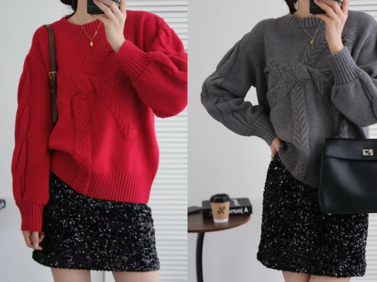 红色毛衣配亮片裙吸睛（红色毛衣跨年夜派对惊艳约会穿搭2025）