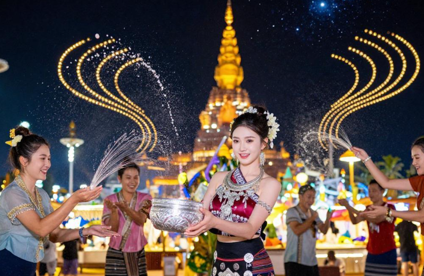用无人机灯光秀打开版纳泼水节，2026传统民俗与科技光影碰撞