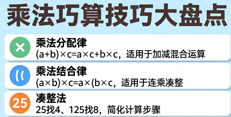 乘法巧算技巧大盘点，小学必会乘法巧算对比看看哪种方法更厉害