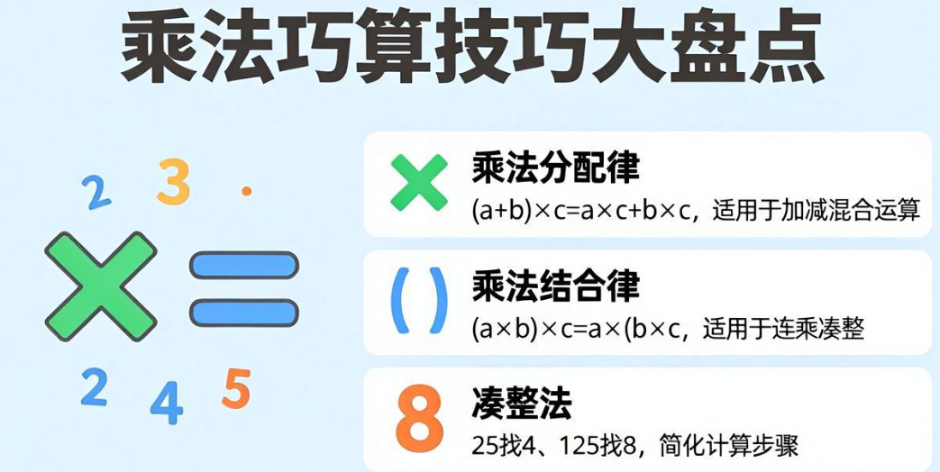 乘法巧算技巧大盘点，小学必会乘法巧算对比看看哪种方法更厉害